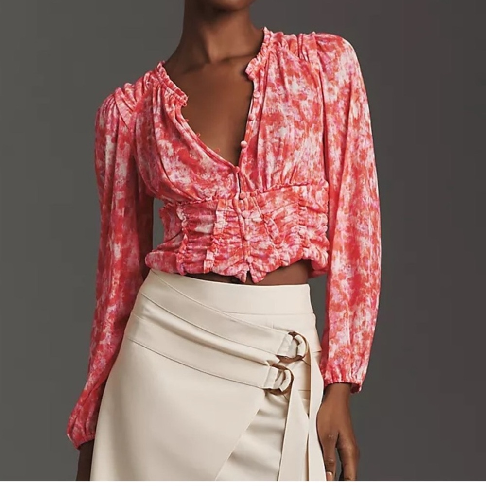 ANTHROPOLOGIE LONG-SLEEVE FEMME RUCHED CROPPED TOP